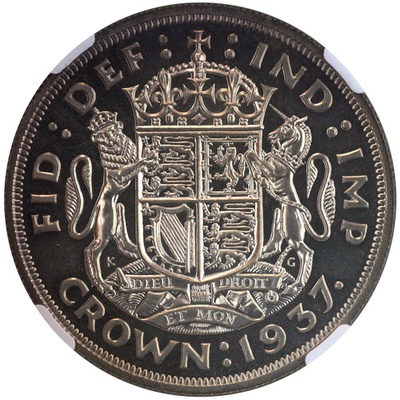イギリス 1937年銘 ジョージ6世 プルーフ クラウン 銀貨 NGC　PF67