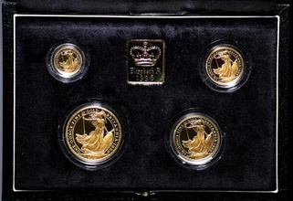 イギリス 1996年銘 ブリタニア立像 プルーフ金貨4枚セット エリザベス2世 発行500セット 保証書、オリジナル箱