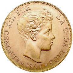 スペイン 1897年 100ペセタ 金貨 アルフォンソ13世 BU完全未使用