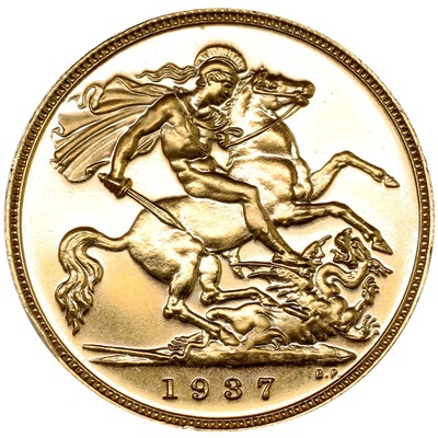 イギリス 1937年 ジョージ６世 ハーフソブリン金貨 プルーフ FDC完全未使用