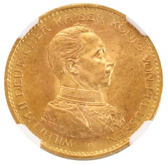 ドイツ プロイセン 1914年 20マルク 金貨　ヴィルヘルム2世　NGC MS63