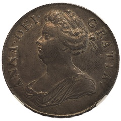 イギリス 1707年 クラウン 銀貨 アン女王　NGC AU55　ポスト・ユニオン Sexto on Edge