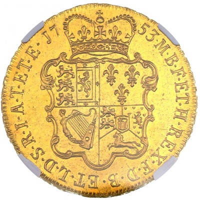 イギリス 1753年銘 5ギニー金貨　ジョージ2世　NGC鑑定 AU58