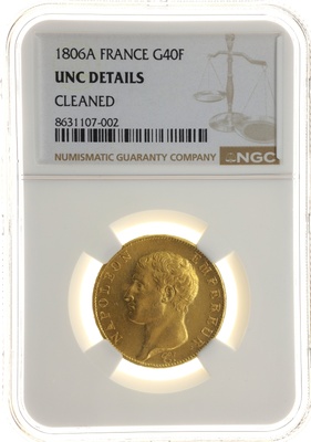 フランス 1806年A 40フラン 金貨 ナポレオン・ボナパルト NGC AU details