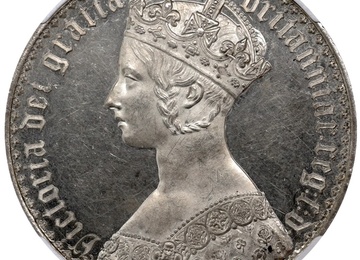 イギリス 1847年 ビクトリア ゴシック クラウン 銀貨 Undecimo on edge NGC PF62Cameo