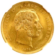 デンマーク 1873年銘 20クローネ 金貨 クリスチャンIX NGC MS65 ハイグレード
