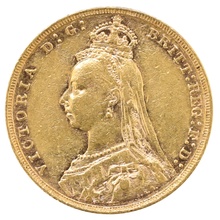 オーストラリア（イギリス）　1888M　ビクトリア　ソブリン金貨　メルボルンミント　ジュビリーバスト　PCGS AU50